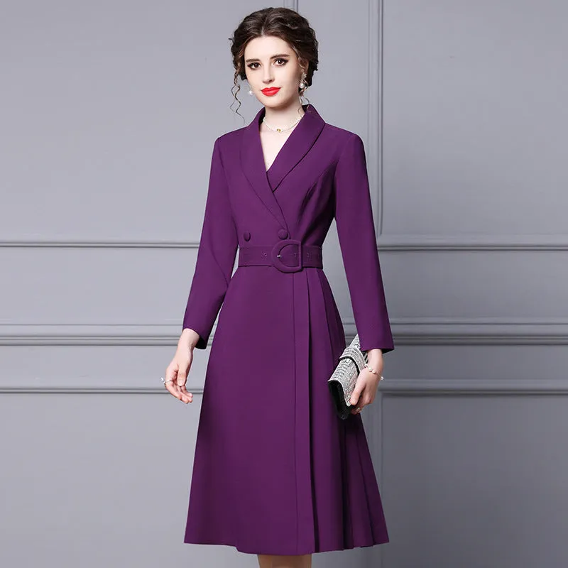 Women Autumn New Design 2022 Elegant Purple Midi Blazer Trench Coat Formal Dress