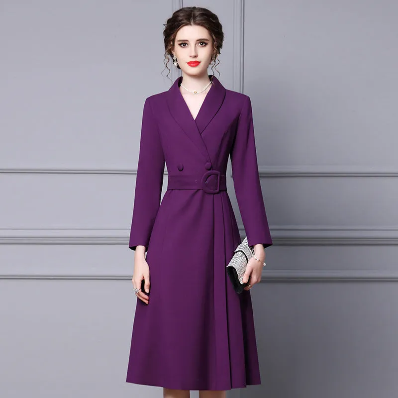 Women Autumn New Design 2022 Elegant Purple Midi Blazer Trench Coat Formal Dress