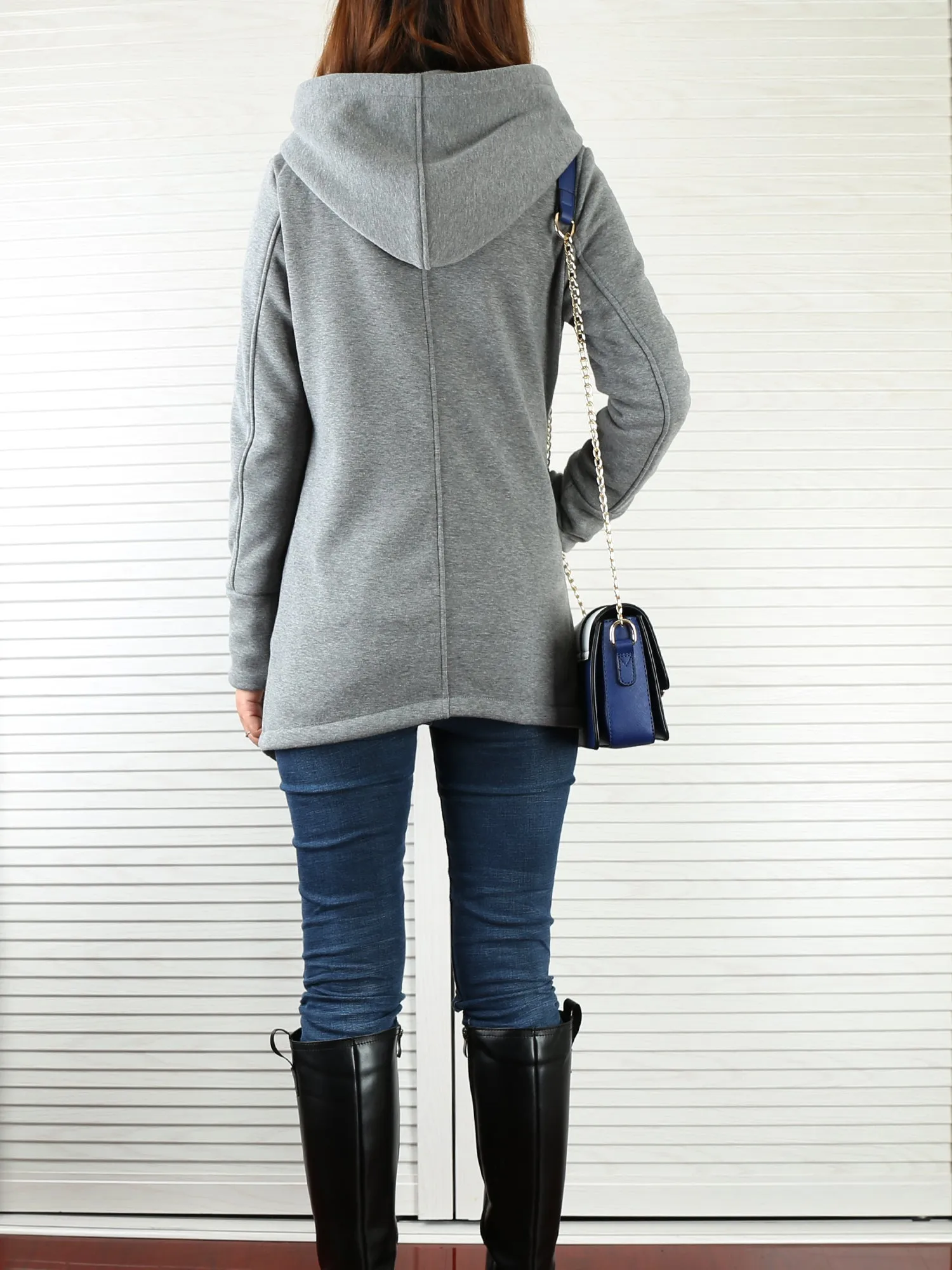 Women Jacket/Black Hooded Jacket with Zipper/Cotton Fleece Cardigan/Hood Fleece Coat(Y3119)