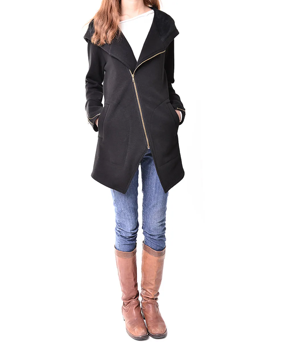 Women Jacket/Black Hooded Jacket with Zipper/Cotton Fleece Cardigan/Hood Fleece Coat(Y3119)
