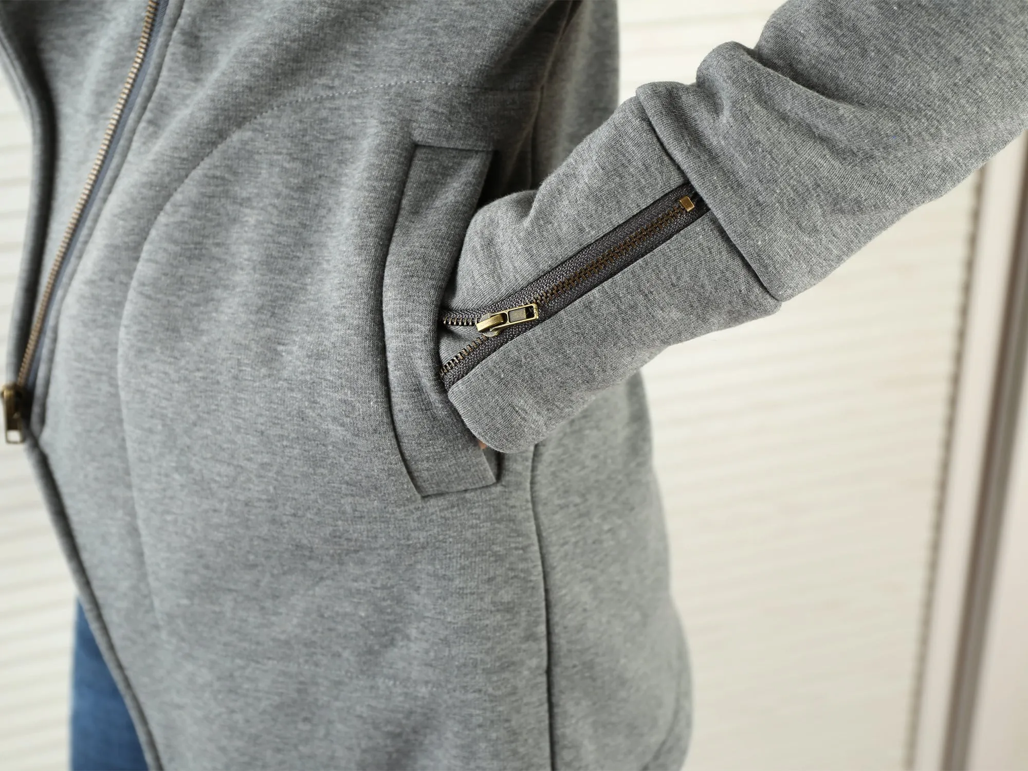 Women Jacket/Black Hooded Jacket with Zipper/Cotton Fleece Cardigan/Hood Fleece Coat(Y3119)