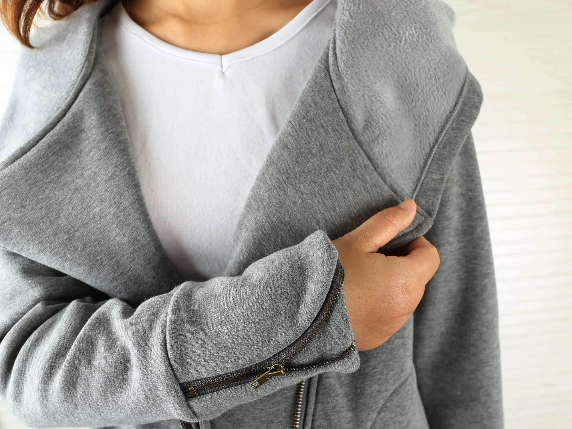 Women Jacket/Black Hooded Jacket with Zipper/Cotton Fleece Cardigan/Hood Fleece Coat(Y3119)