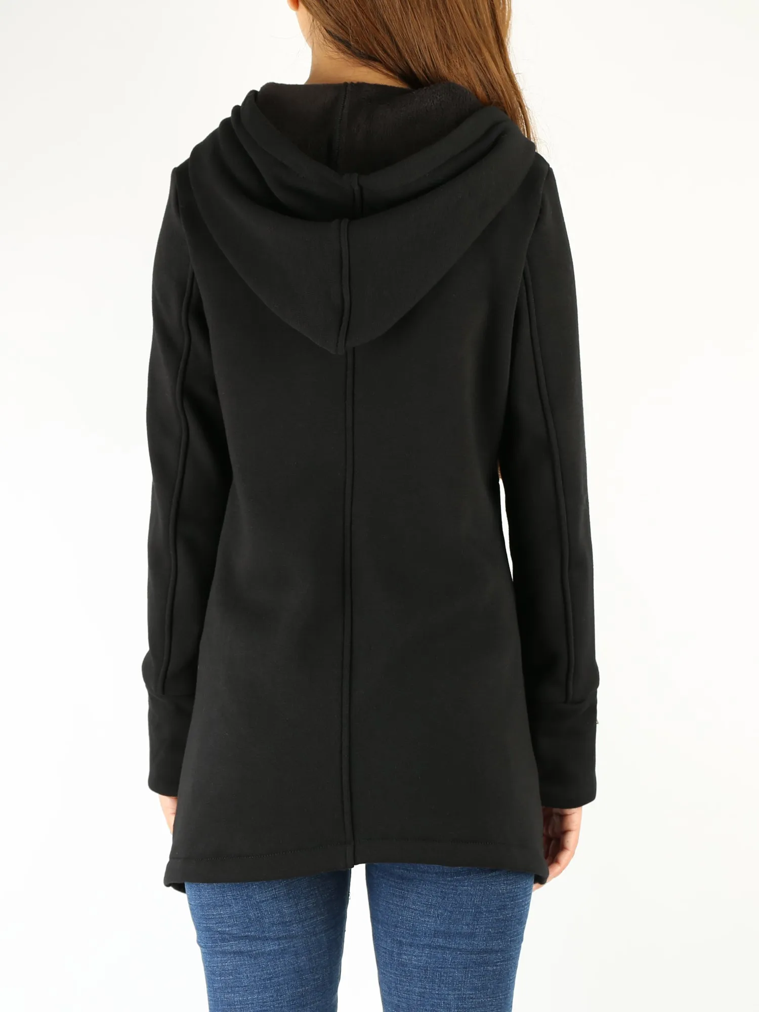 Women Jacket/Black Hooded Jacket with Zipper/Cotton Fleece Cardigan/Hood Fleece Coat(Y3119)