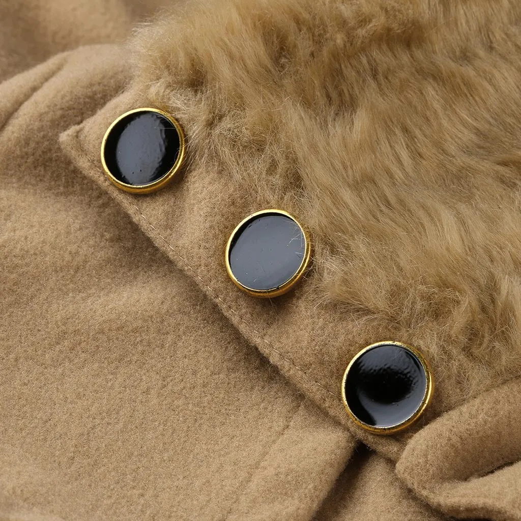 Women Thicken Faux Fur Collared Winter Long Peacoat Coat Trench Outerwear Jacket