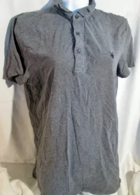 Womens ALLSAINTS SPITALFIELDS POLO Shirt GRAY Preppie Embroidered SKULL M