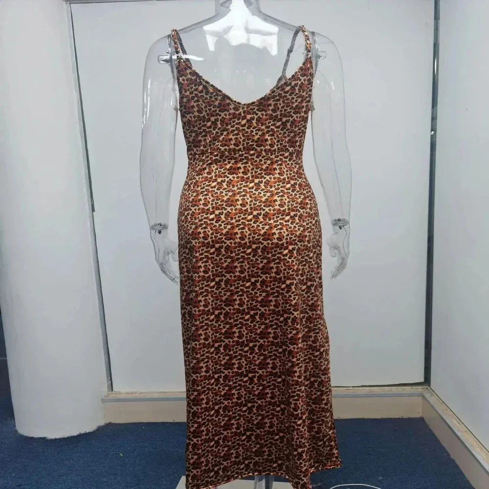 Womens Leopoard Print Sleeveless Dress