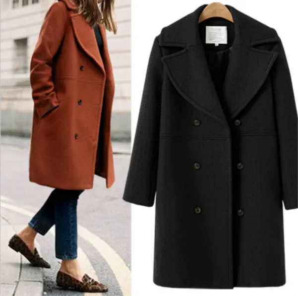 Women's Mid-Length Double-Breasted Woolen Coat