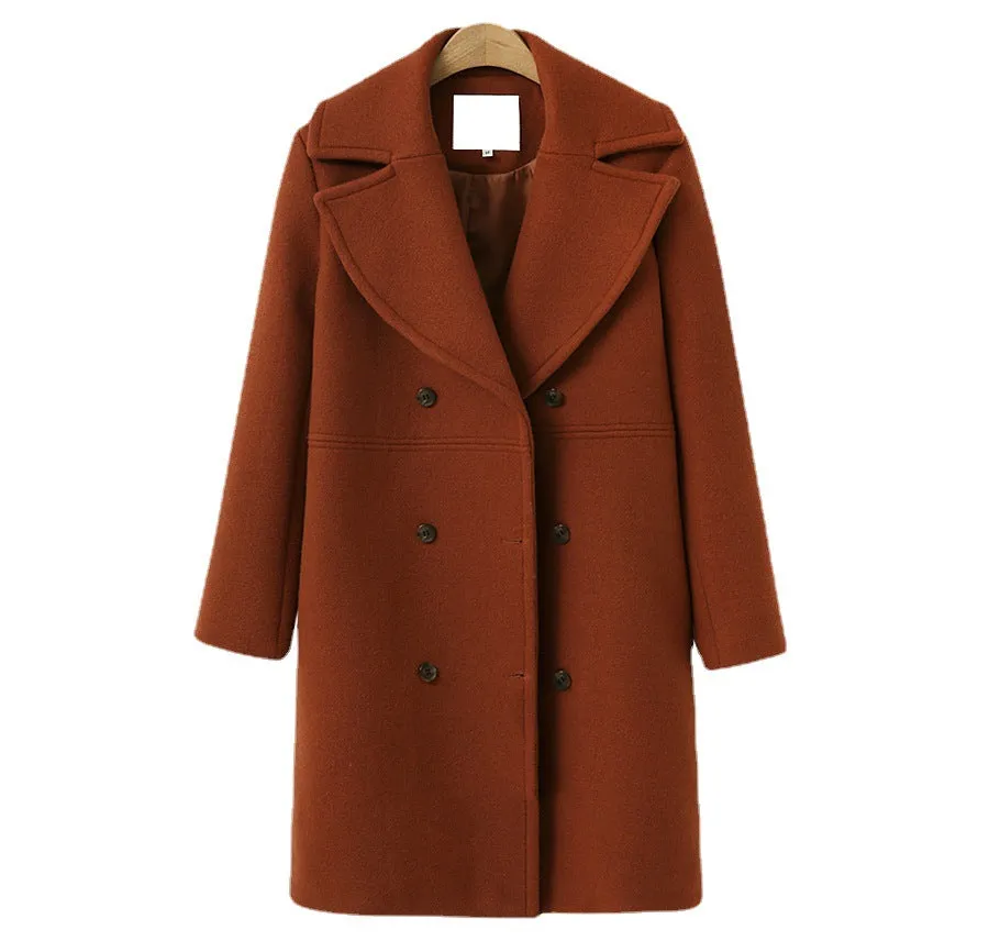 Women's Mid-Length Double-Breasted Woolen Coat