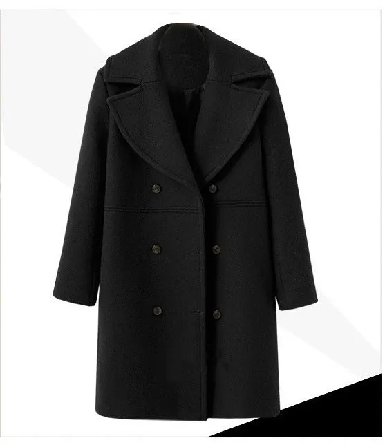 Women's Mid-Length Double-Breasted Woolen Coat
