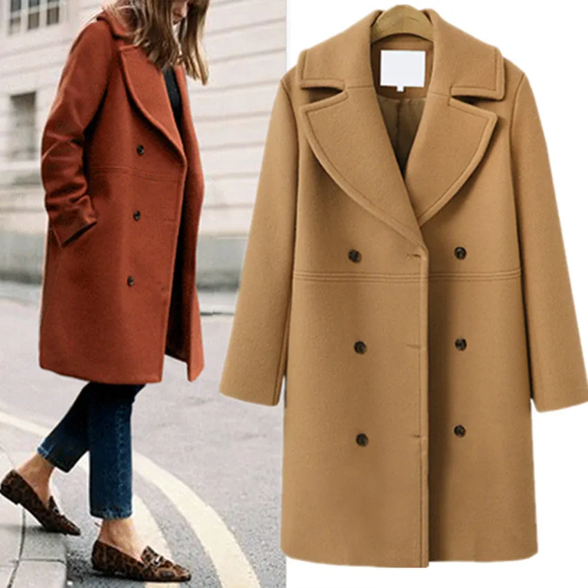 Women's Mid-Length Double-Breasted Woolen Coat
