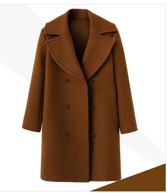 Women's Mid-Length Double-Breasted Woolen Coat