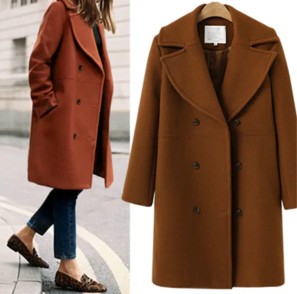 Women's Mid-Length Double-Breasted Woolen Coat