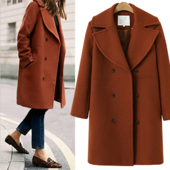 Women's Mid-Length Double-Breasted Woolen Coat