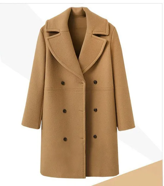 Women's Mid-Length Double-Breasted Woolen Coat