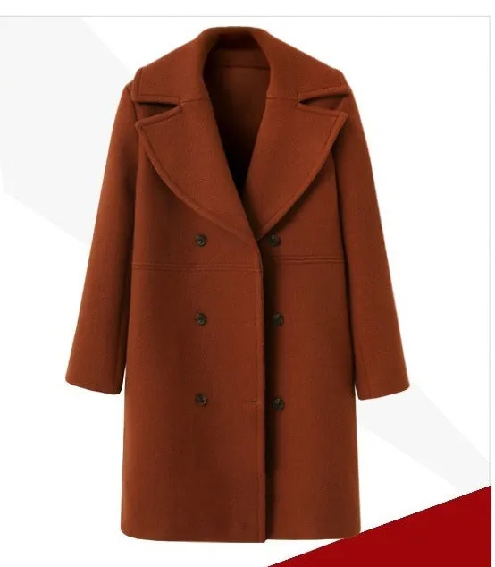 Women's Mid-Length Double-Breasted Woolen Coat